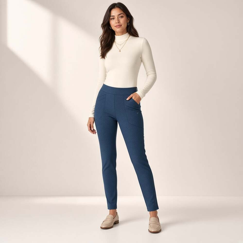 Betabrand Dress Pant Yoga Pants DPYP S-Petite Teal Geo Print Ankle Crop Pull-On